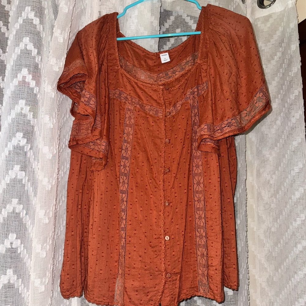Old Navy Terracotta Blouse with Lace Accents